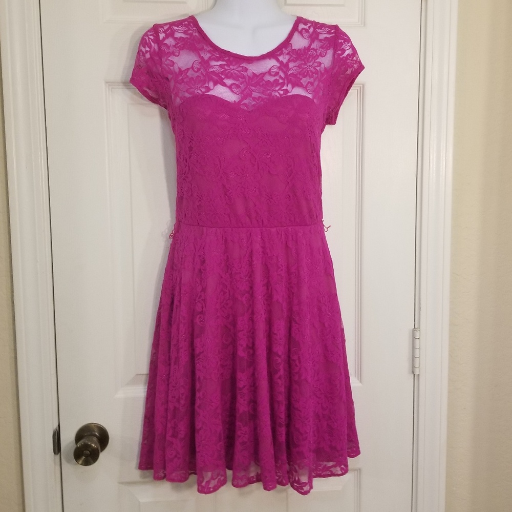 ASOS Magenta Lace Fit and Flare Dress
